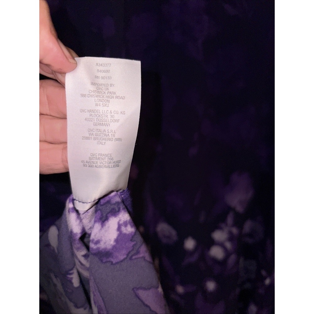 Belle Kim Gravel XL Purple Floral Ruffle Tunic Blouse Bell Sleeve Border Print - Picture 8 of 10